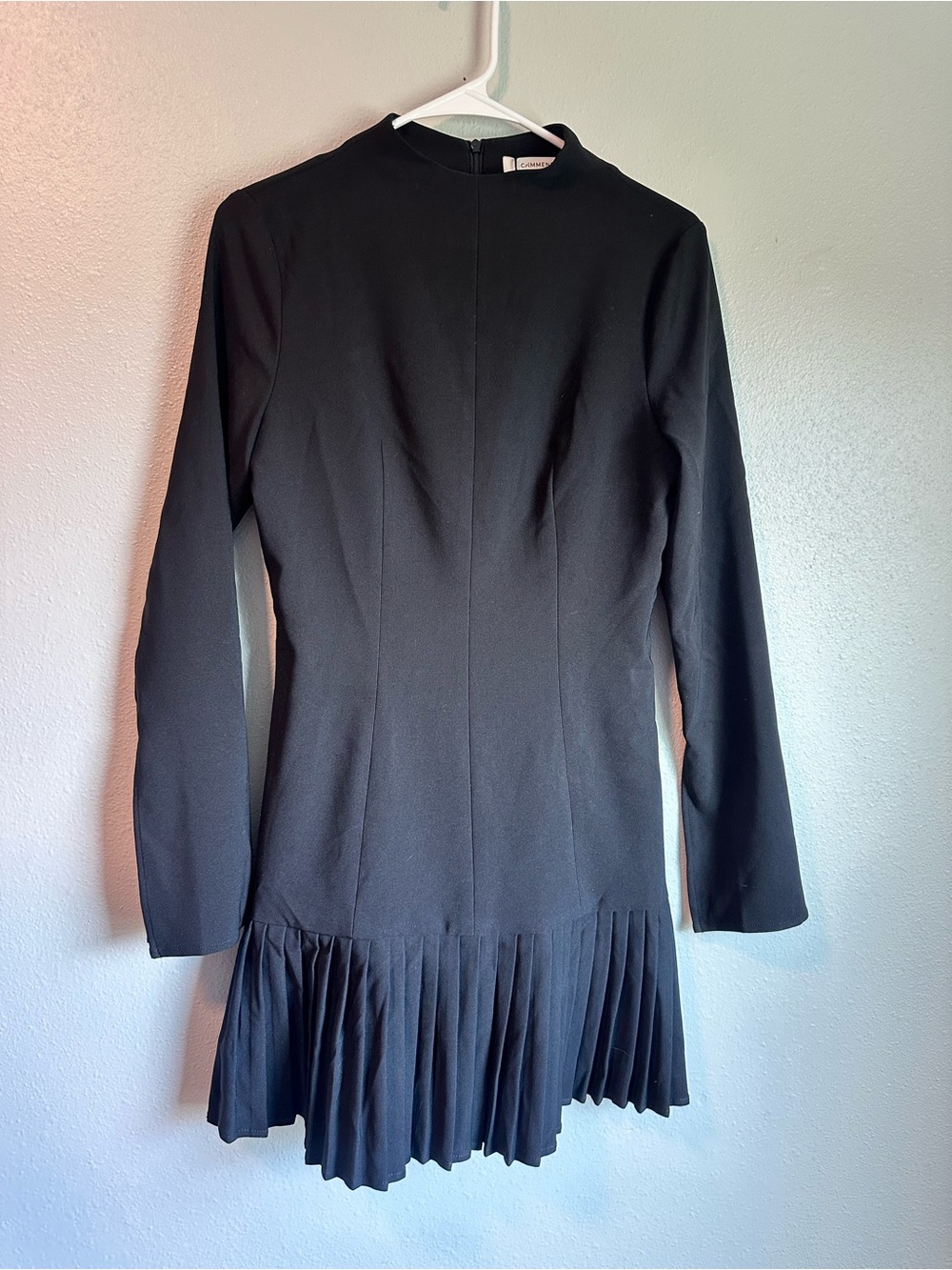 Commense Pleated Hem Mock Neck Mini Dres NWT Black